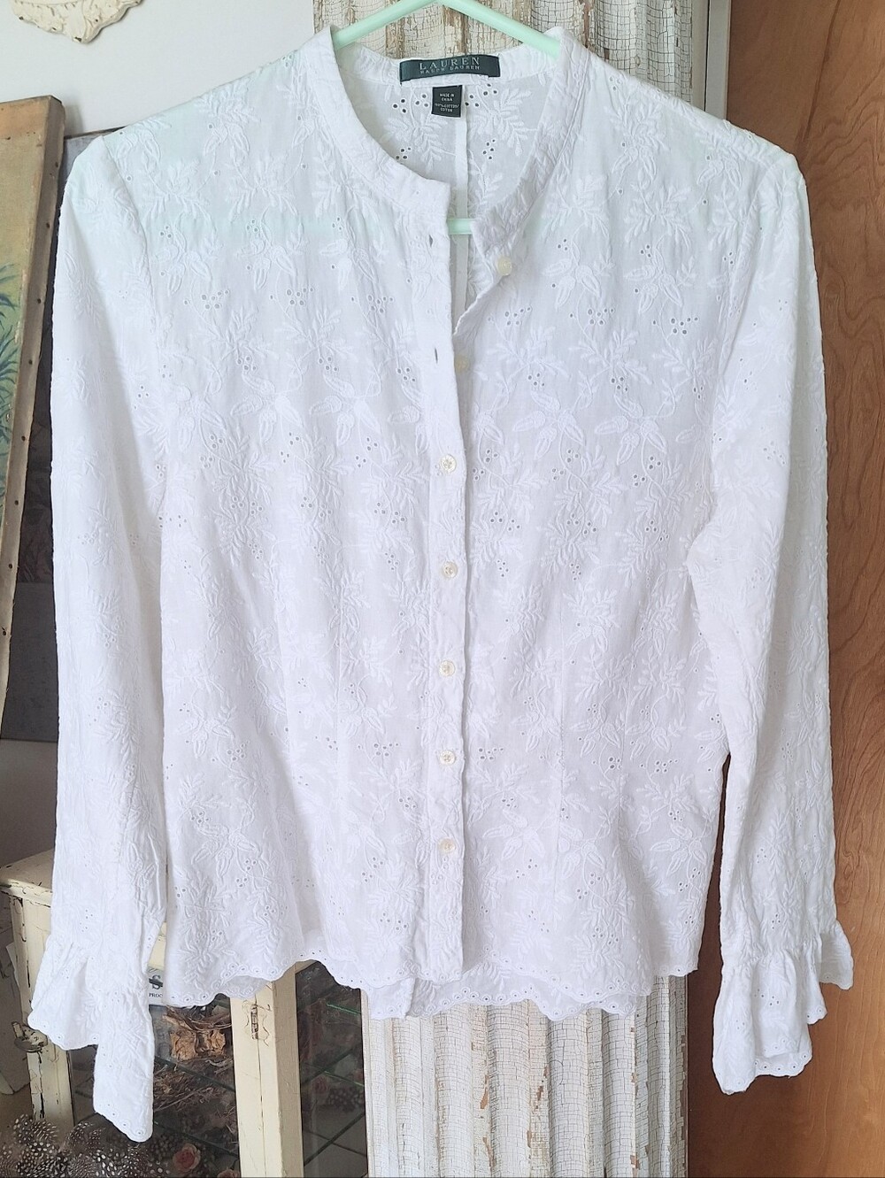 RALPH LAUREN Classy White Lace Blouse Small